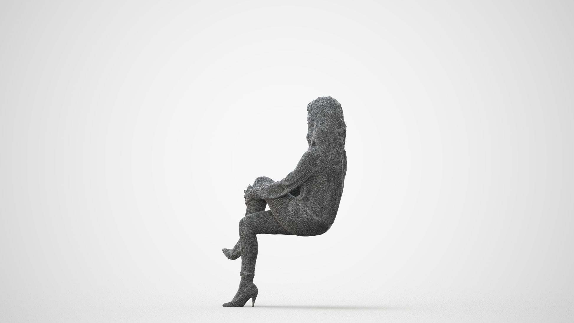 realistic 3D woman casual sitting, scanned archviz people for Blender and 3ds Max, square thumbnail