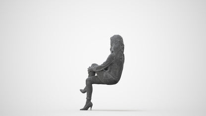 realistic 3D woman casual sitting, scanned archviz people for Blender and 3ds Max, square thumbnail