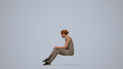 realistic 3D people woman casual sitting, render-ready for V-Ray and Corona, FBX OBJ, top-down view render