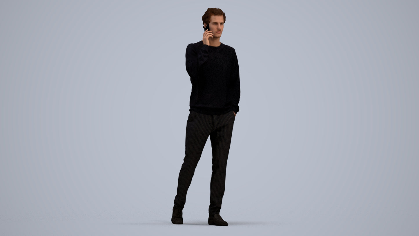 3D human model man casual walking, photogrammetry scanned person for archviz, standing pose render