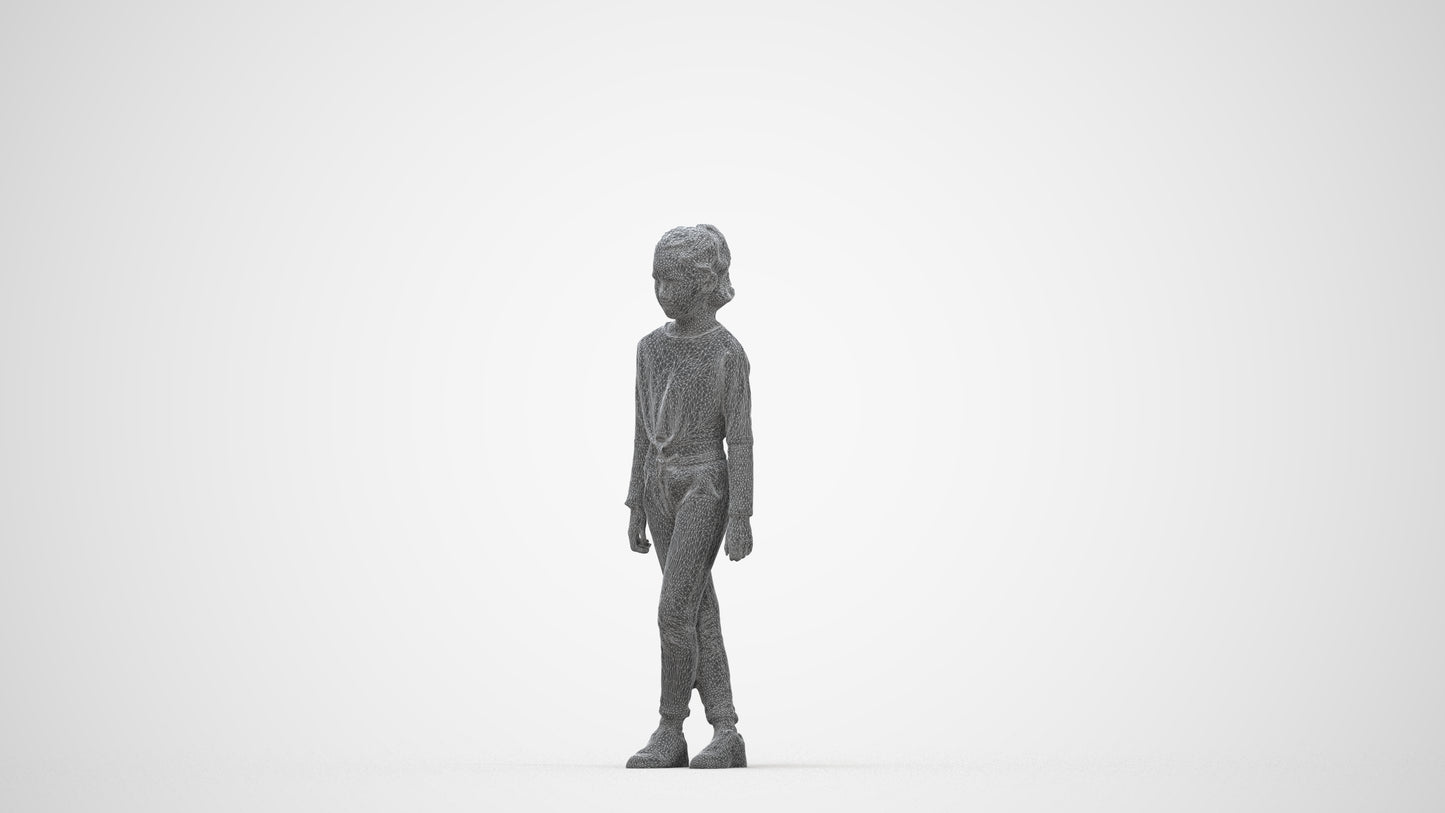 realistic 3D human girl sport kids, archviz people FBX OBJ for Blender, wireframe back view