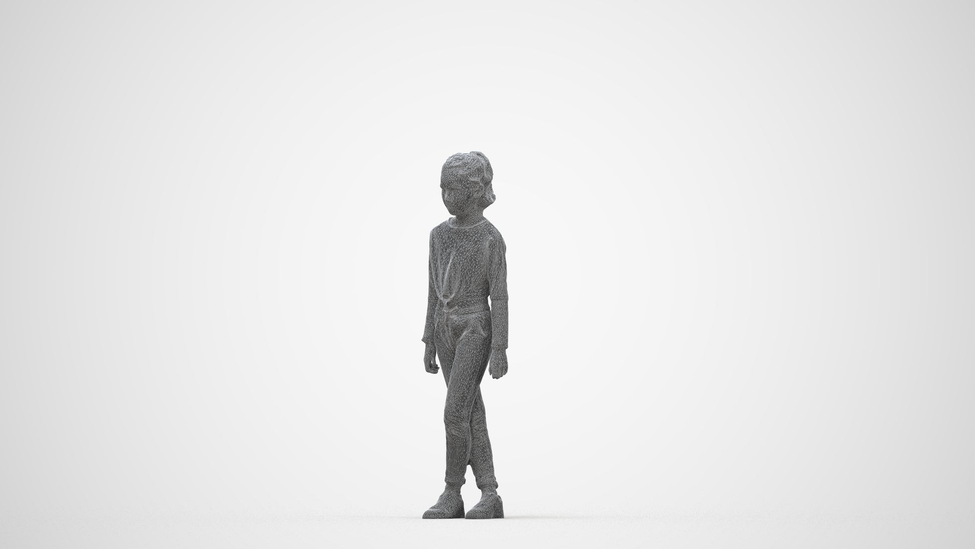 realistic 3D human girl sport kids, archviz people FBX OBJ for Blender, wireframe back view