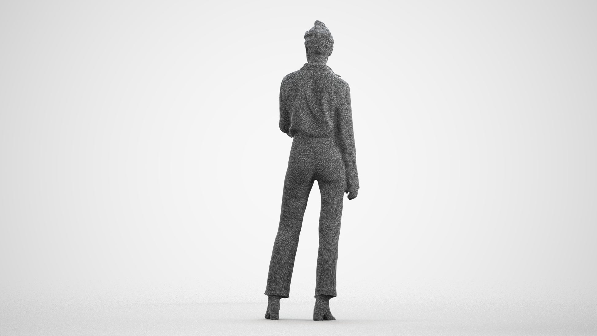 realistic 3D woman business standing, scanned archviz people for Blender and 3ds Max, wireframe front view