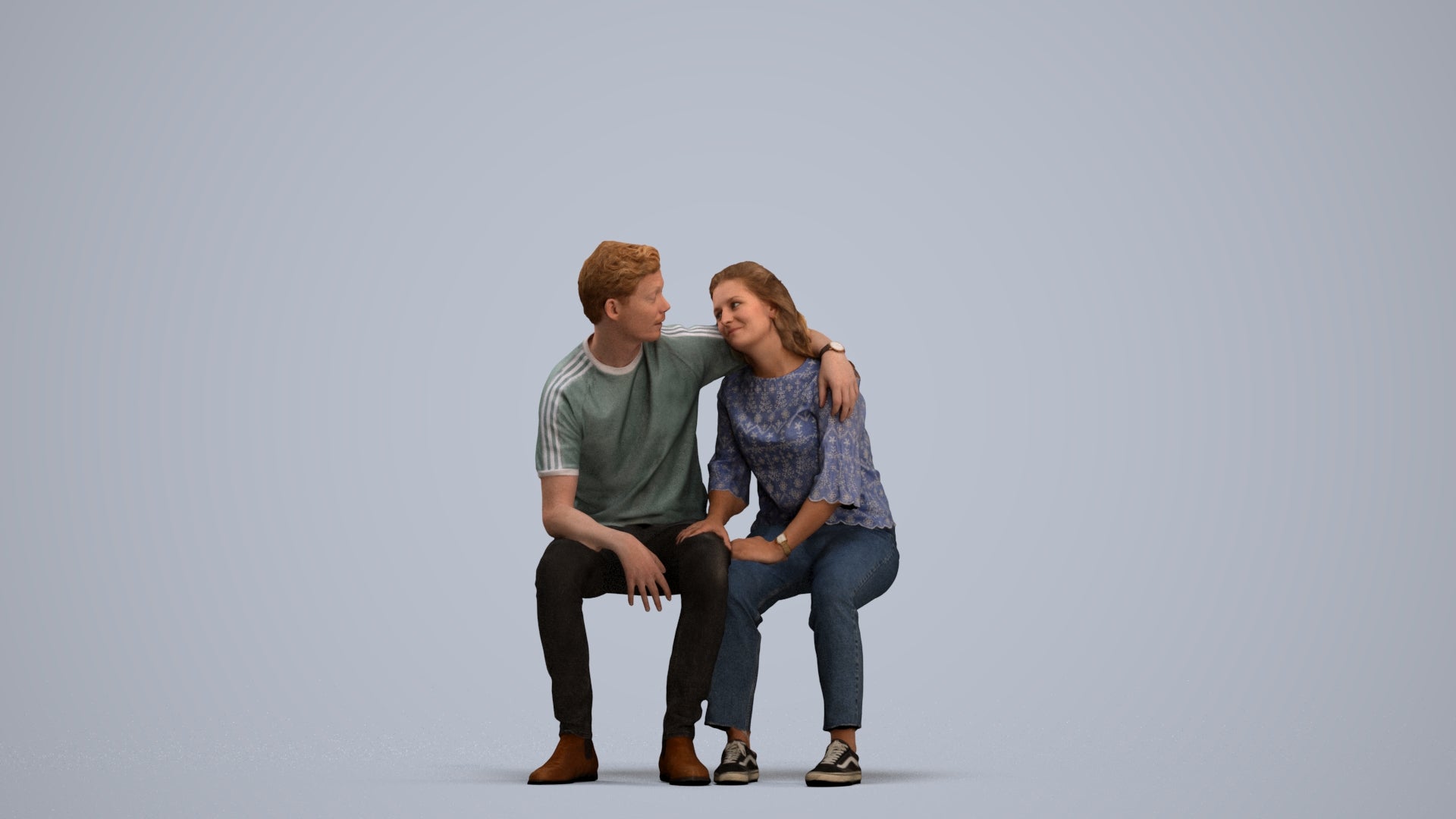 photogrammetry 3D woman casual couple, realistic human model archviz FBX, standing pose render