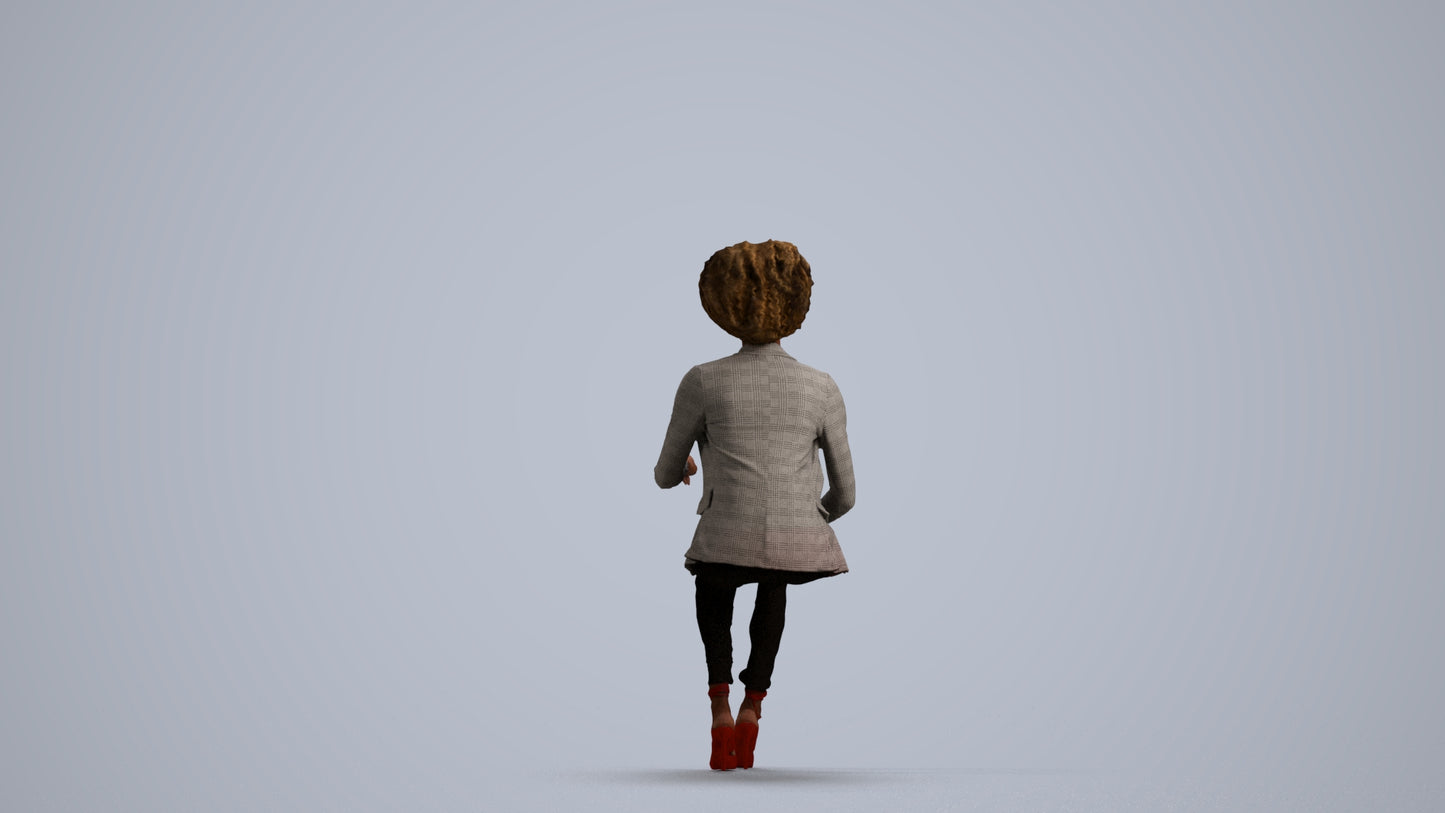 3D scanned woman sitting business, photorealistic archviz people for Enscape and SketchUp, front view render