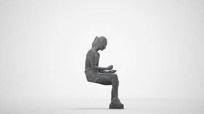 realistic 3D people woman casual sitting, render-ready for V-Ray and Corona, FBX OBJ, wireframe side view