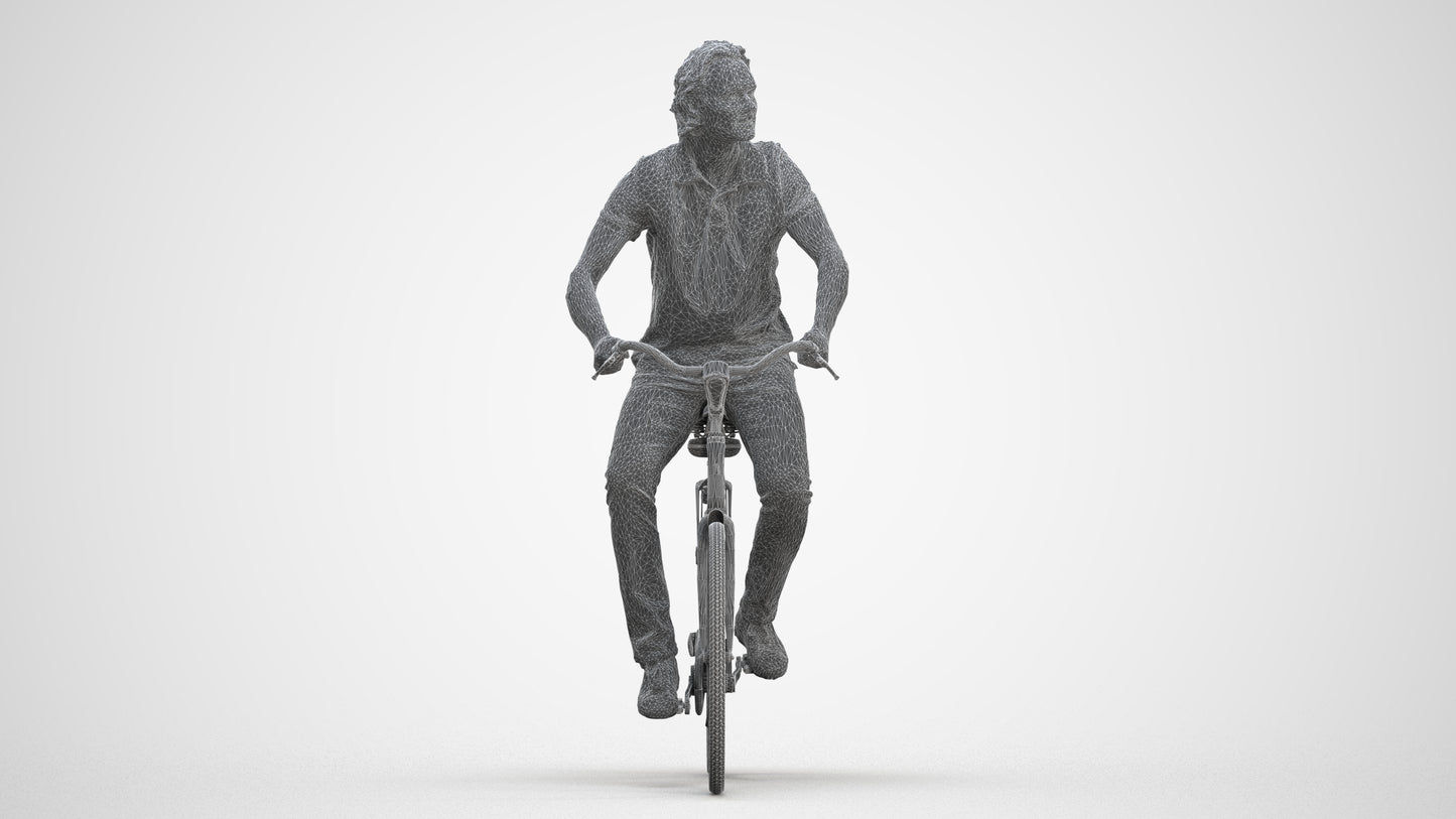 3D scanned man cycling casual, photorealistic archviz people for Enscape and SketchUp, three-quarter front view render
