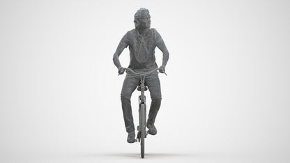 3D scanned man cycling casual, photorealistic archviz people for Enscape and SketchUp, three-quarter front view render
