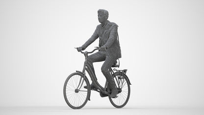 3D human model man business cycling, photogrammetry scanned person for archviz, wireframe back view