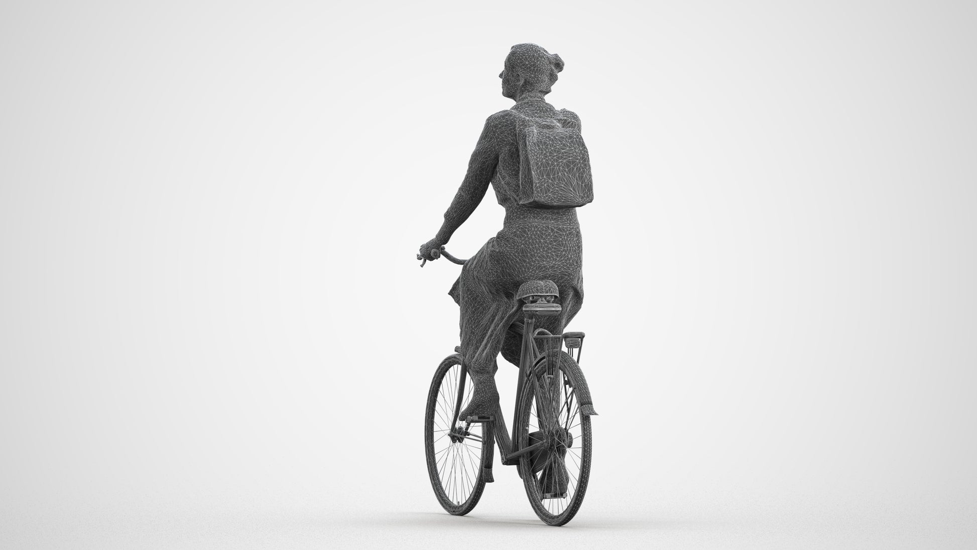 realistic 3D human woman casual cycling, archviz people FBX OBJ for Blender, wireframe front view