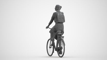 realistic 3D human woman casual cycling, archviz people FBX OBJ for Blender, wireframe front view