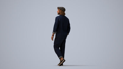 3D human model man casual walking, photogrammetry scanned person for archviz, three-quarter view render