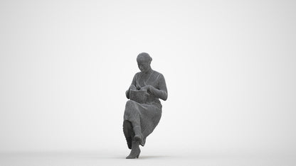 realistic 3D human woman casual sitting, archviz people FBX OBJ for Blender, three-quarter front view render