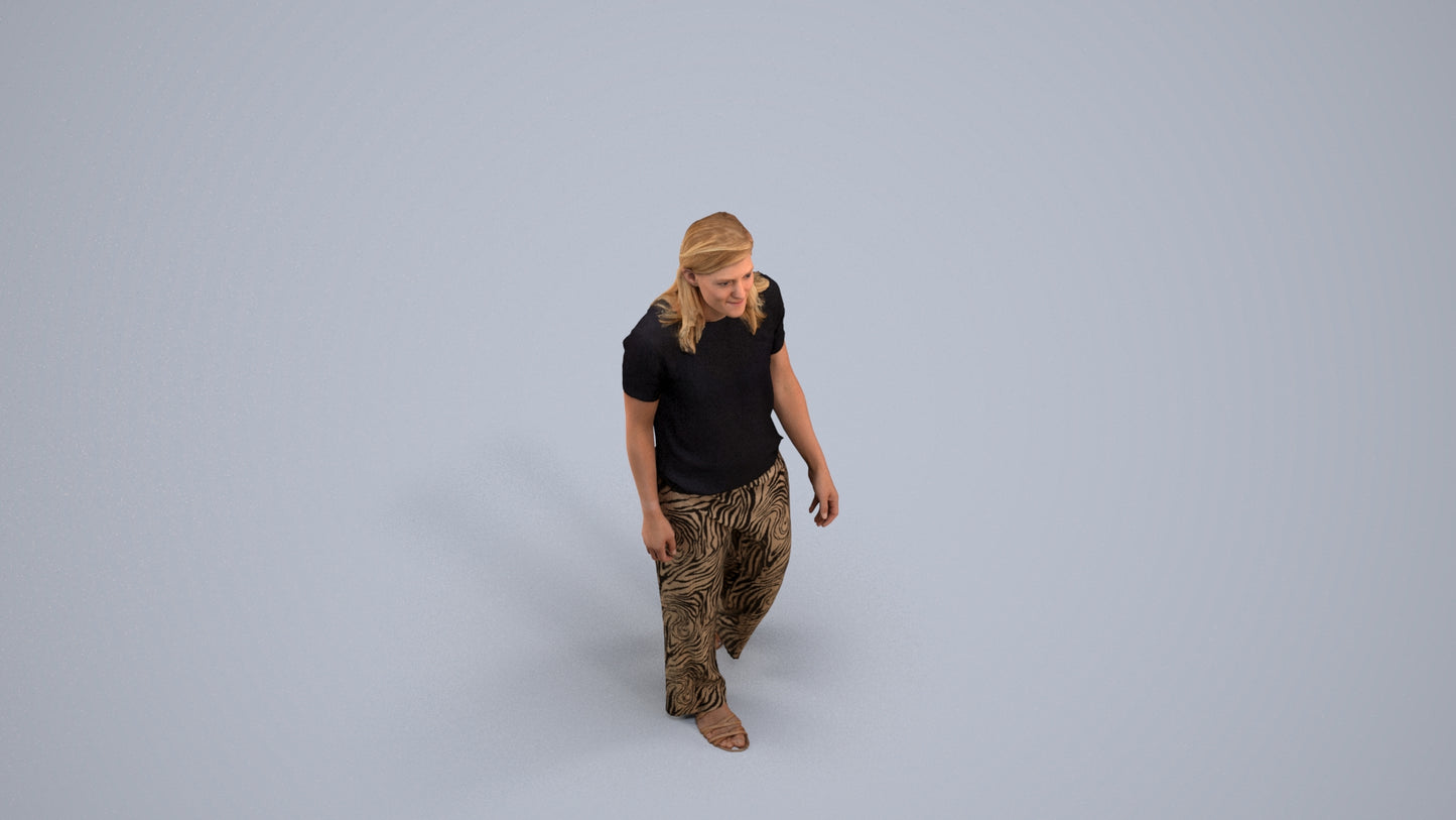 3D scanned woman walking casual, photorealistic archviz people for Enscape and SketchUp, back view render