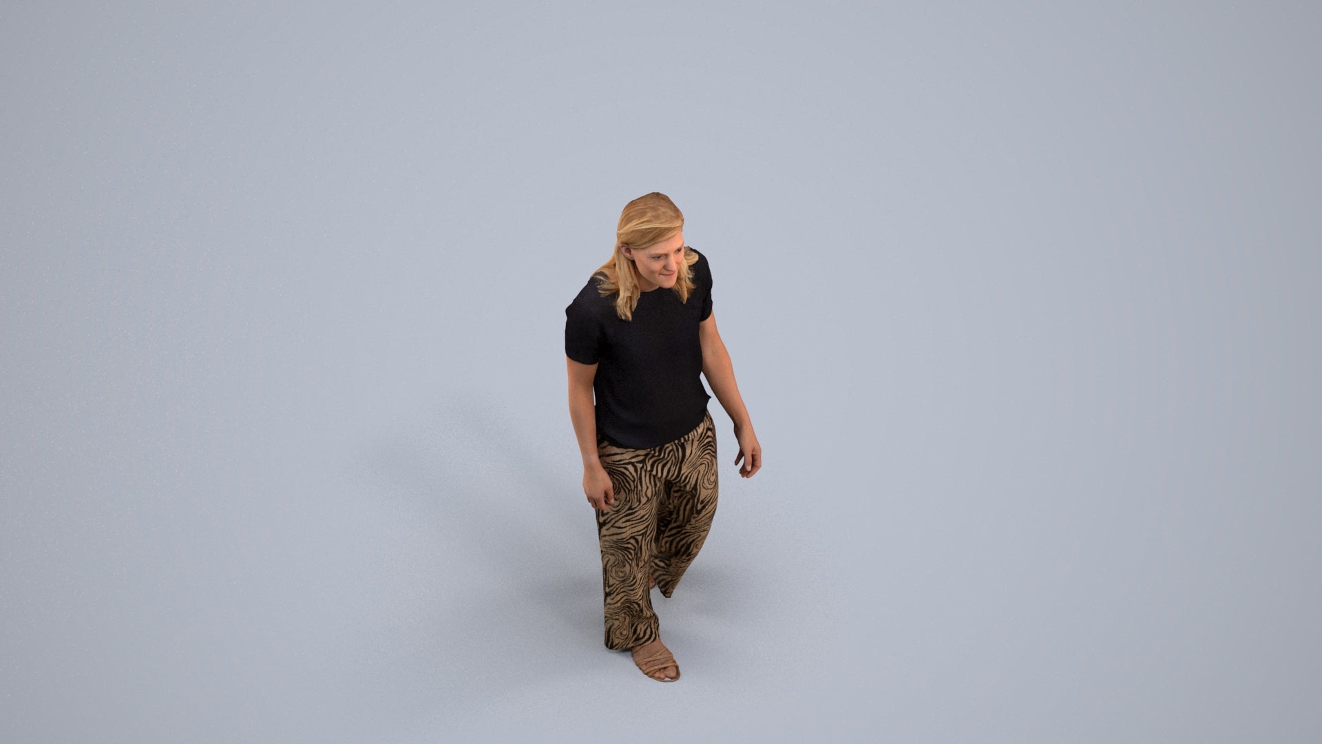 3D scanned woman walking casual, photorealistic archviz people for Enscape and SketchUp, back view render