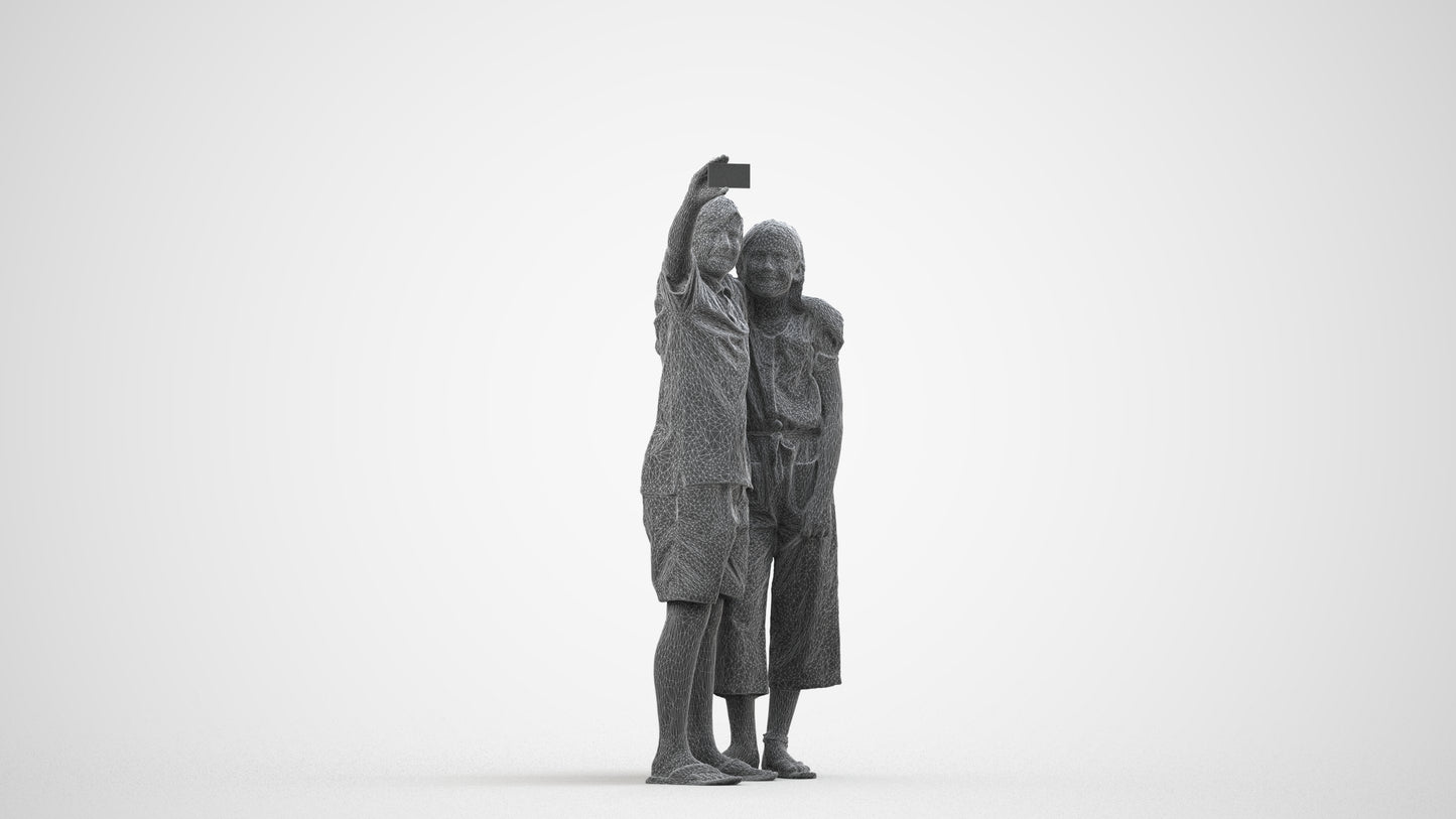 realistic 3D human girl kids, archviz people FBX OBJ for Blender, wireframe side view