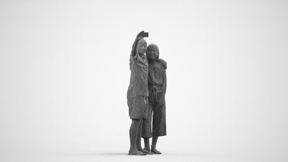 realistic 3D human girl kids, archviz people FBX OBJ for Blender, wireframe side view