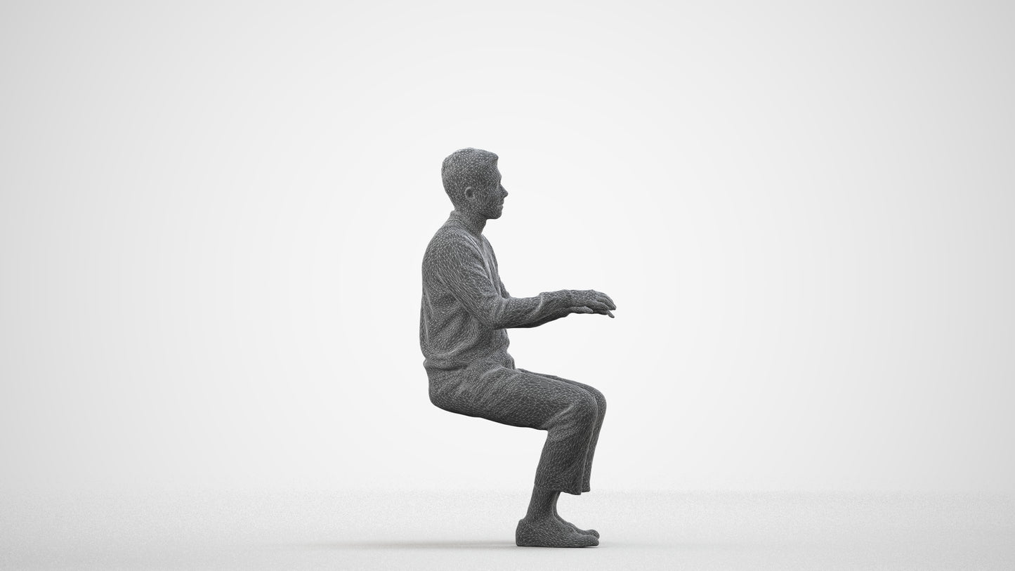 realistic 3D people man casual sitting, render-ready for V-Ray and Corona, FBX OBJ, wireframe side view