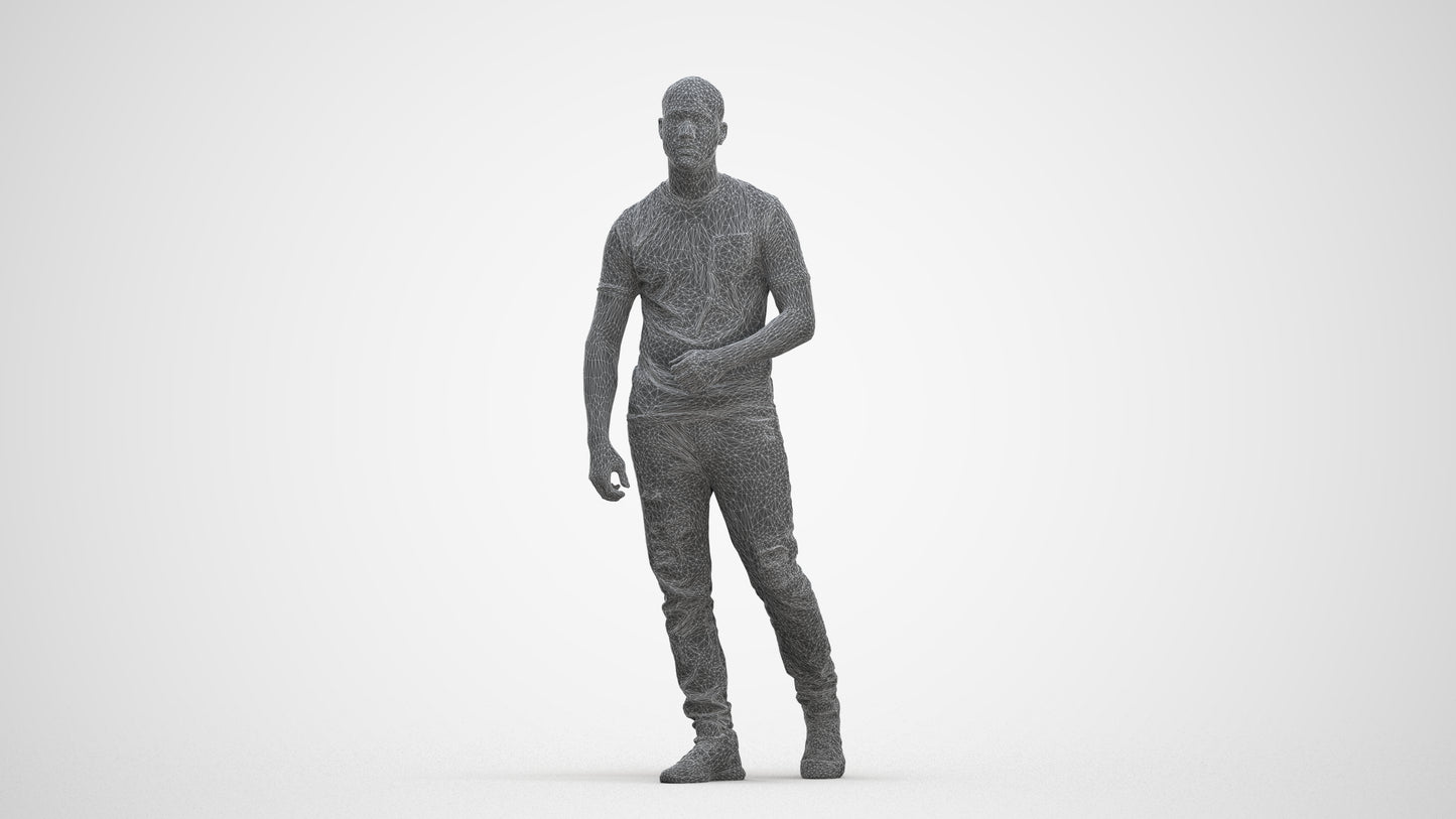scanned 3D man casual walking, photogrammetry people for Enscape and V-Ray, three-quarter front view render