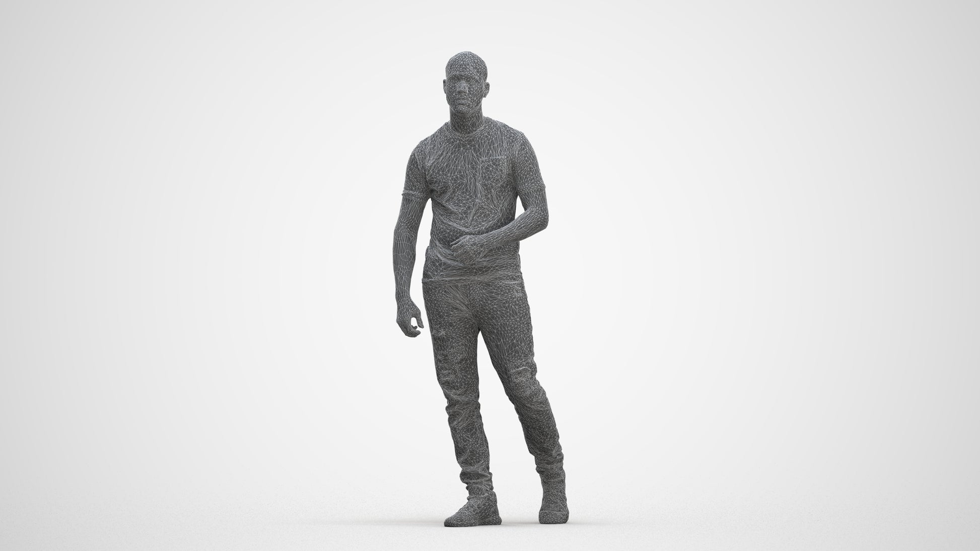 scanned 3D man casual walking, photogrammetry people for Enscape and V-Ray, three-quarter front view render