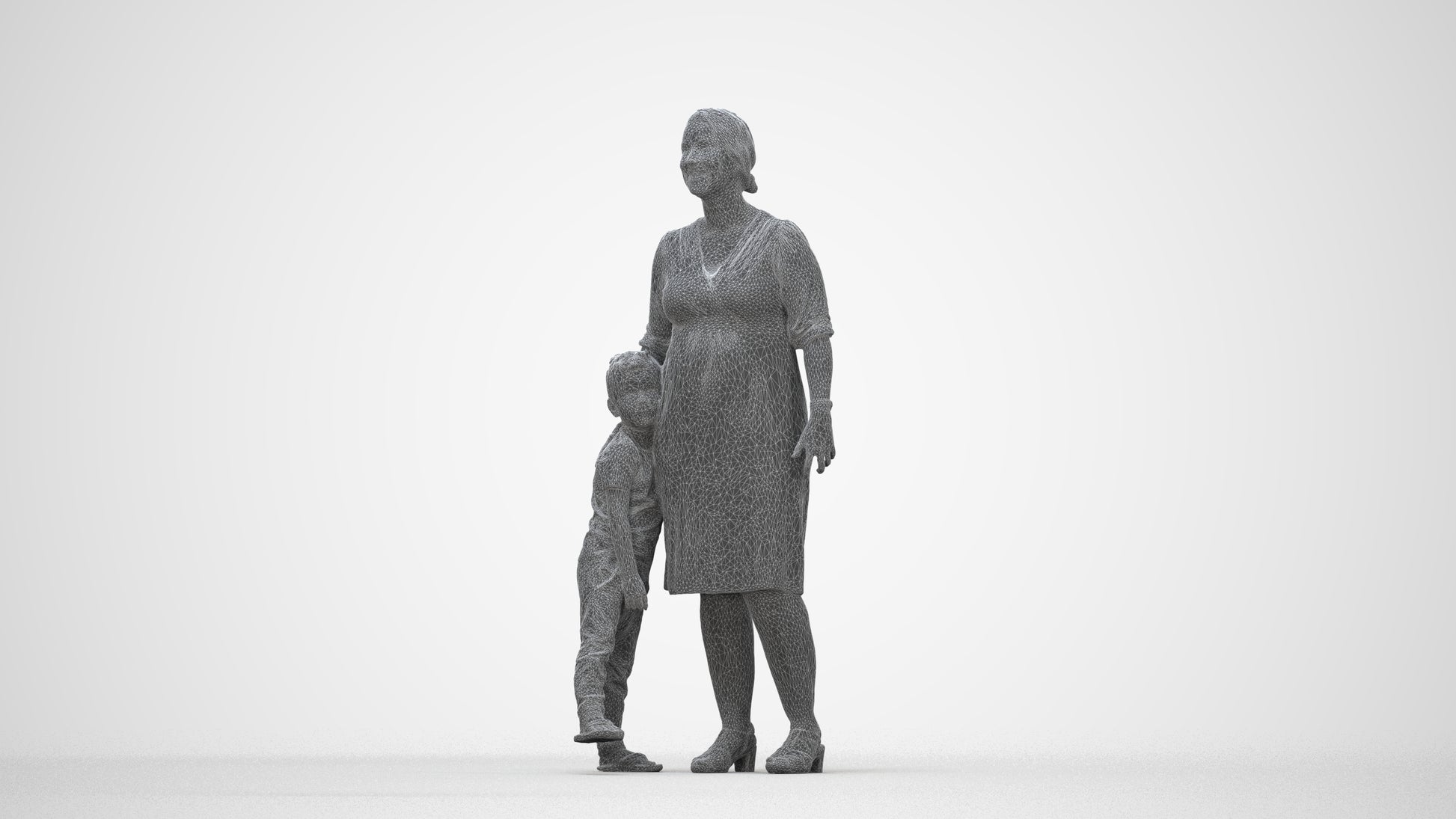 photogrammetry 3D girl casual kids, realistic human model archviz FBX, wireframe back view