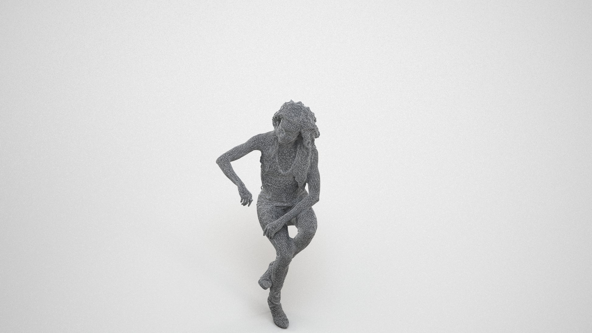 3D people model woman casual sitting, scanned human for 3ds Max rendering, wireframe three-quarter view