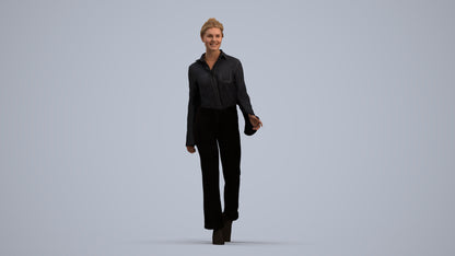 3D human model woman business walking, photogrammetry scanned person for archviz, standing pose render