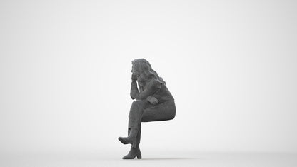 photogrammetry 3D woman business sitting, realistic human model archviz FBX, square thumbnail