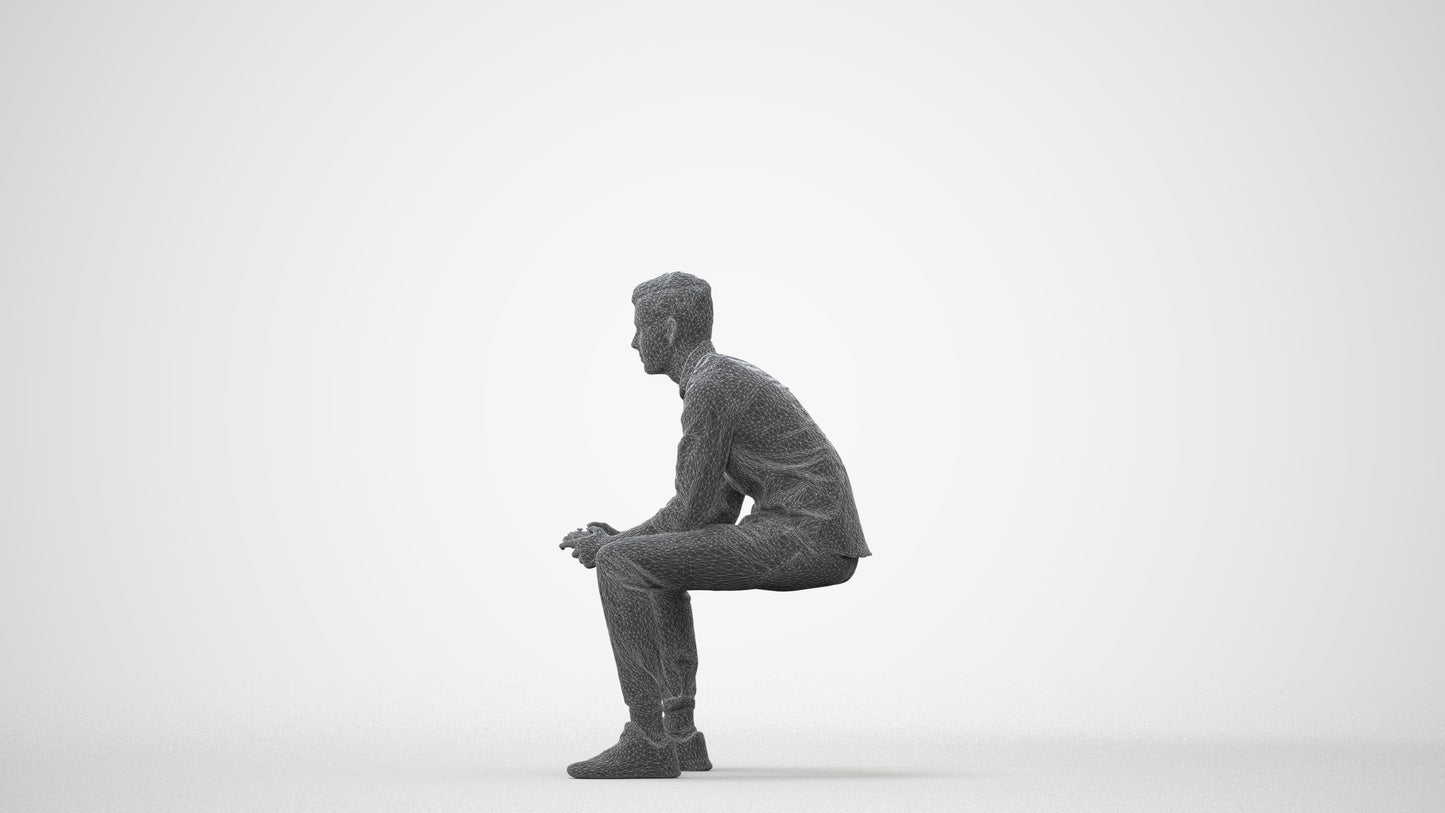 3D people model man casual sitting, scanned human for 3ds Max rendering, square thumbnail