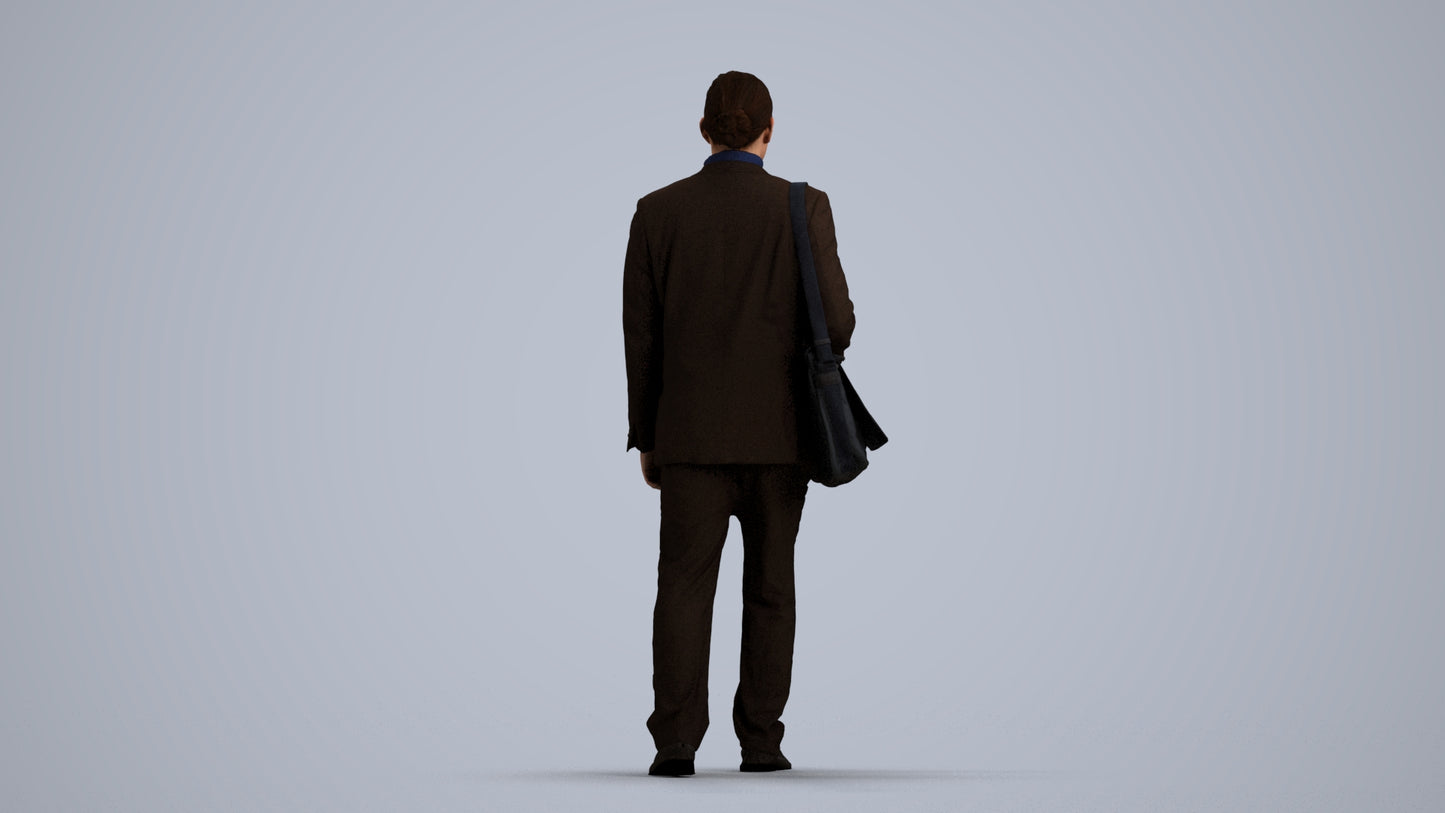 realistic 3D human man business walking, archviz people FBX OBJ for Blender, front view render