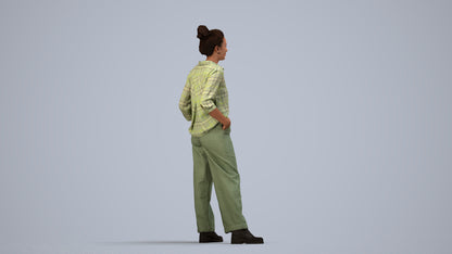 scanned 3D woman casual standing, photogrammetry people for Enscape and V-Ray, side view render