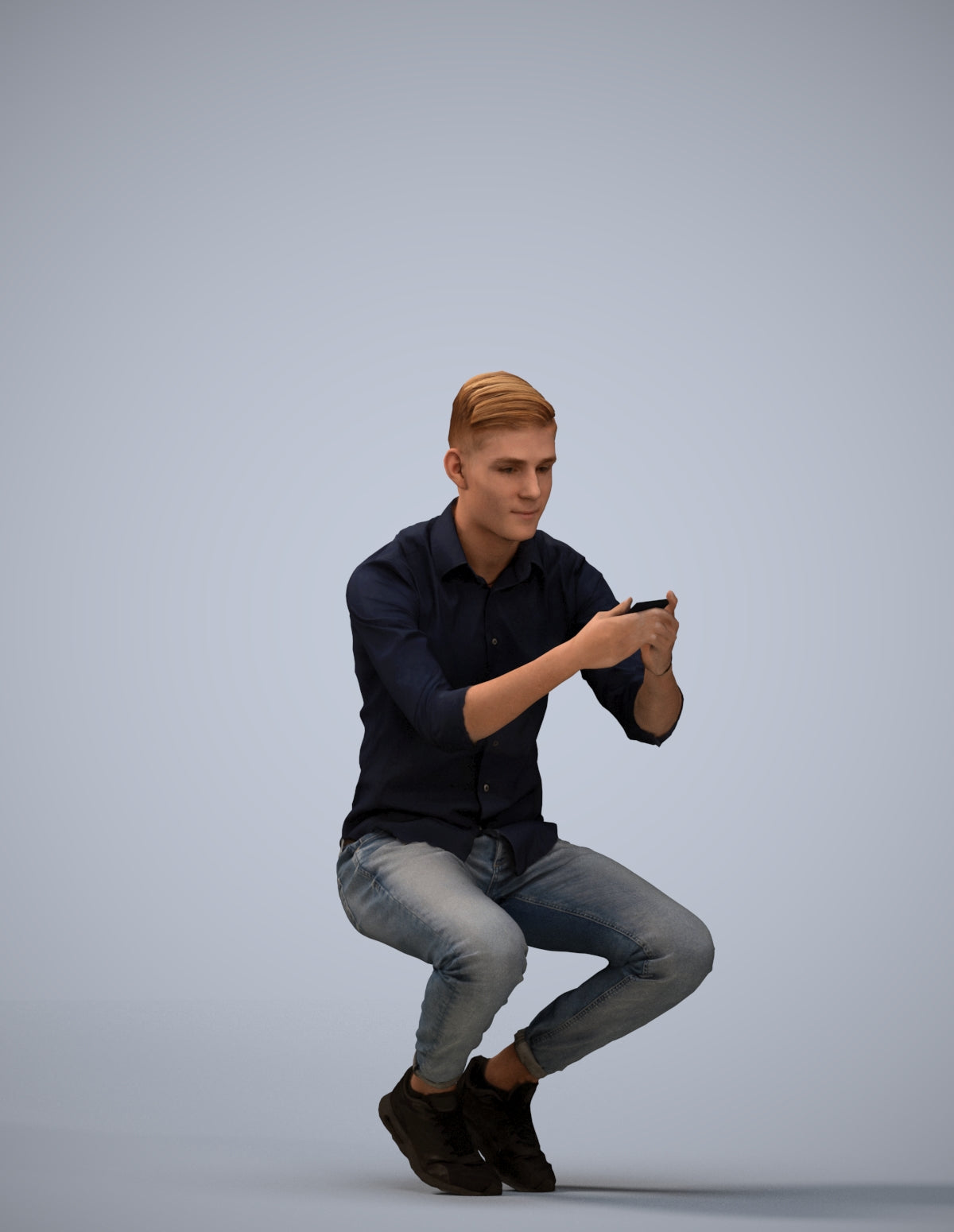 realistic 3D man casual sitting, scanned archviz people for Blender and 3ds Max