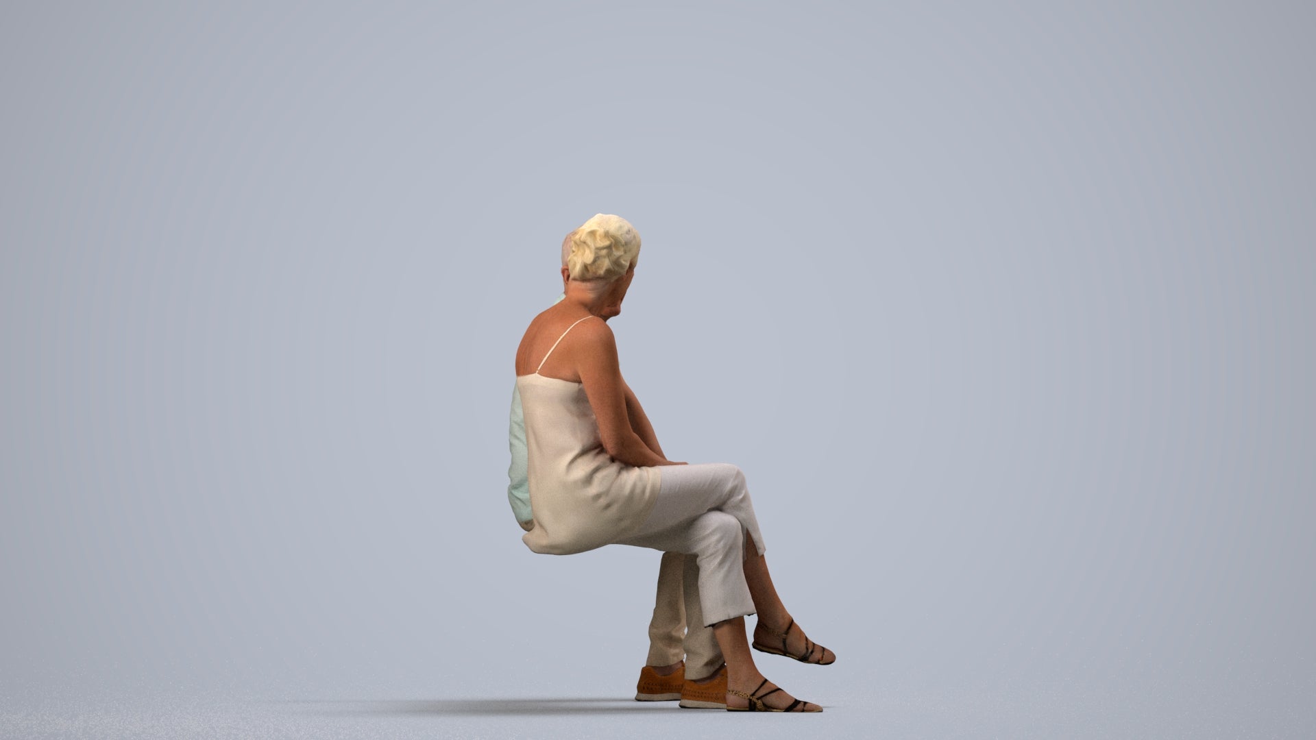3D people model senior woman casual couple, scanned human for 3ds Max rendering, side view render