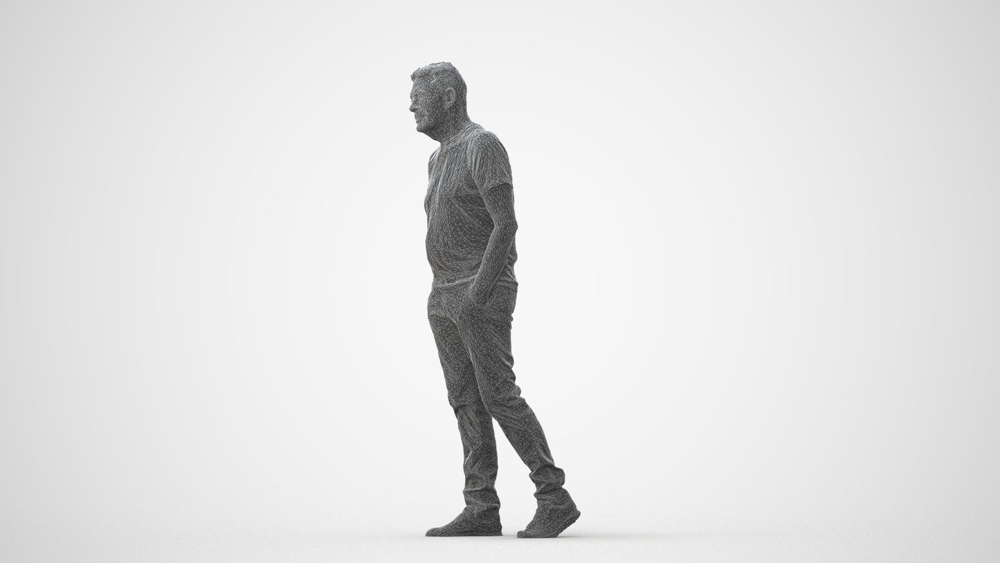 3D people model senior man casual walking, scanned human for 3ds Max rendering, square thumbnail