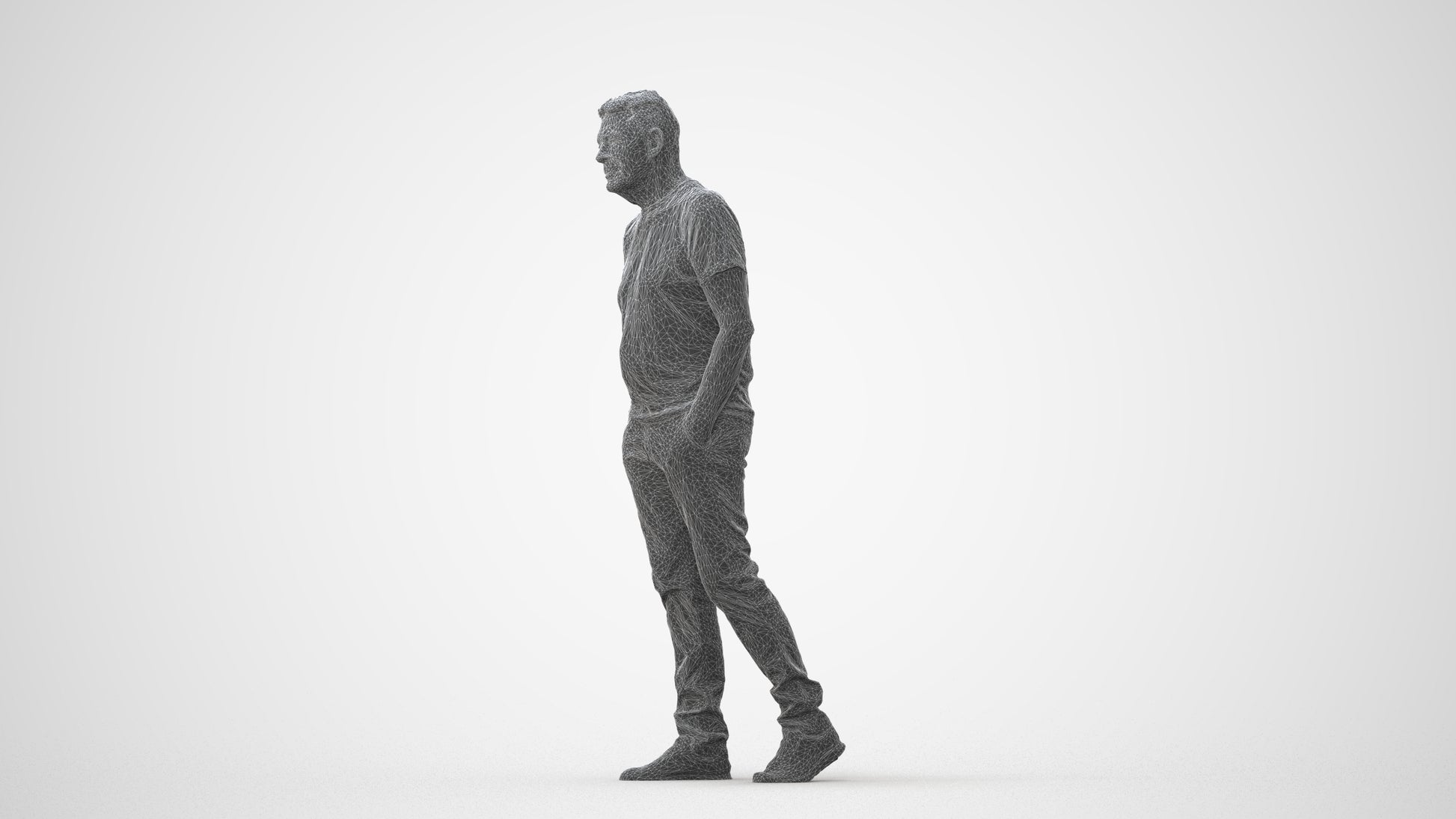 3D people model senior man casual walking, scanned human for 3ds Max rendering, square thumbnail