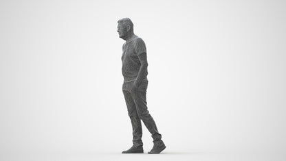 3D people model senior man casual walking, scanned human for 3ds Max rendering, square thumbnail