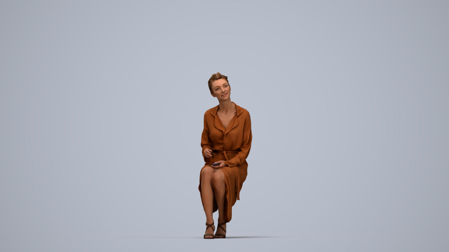 3D scanned woman sitting business, photorealistic archviz people for Enscape and SketchUp, top-down view render