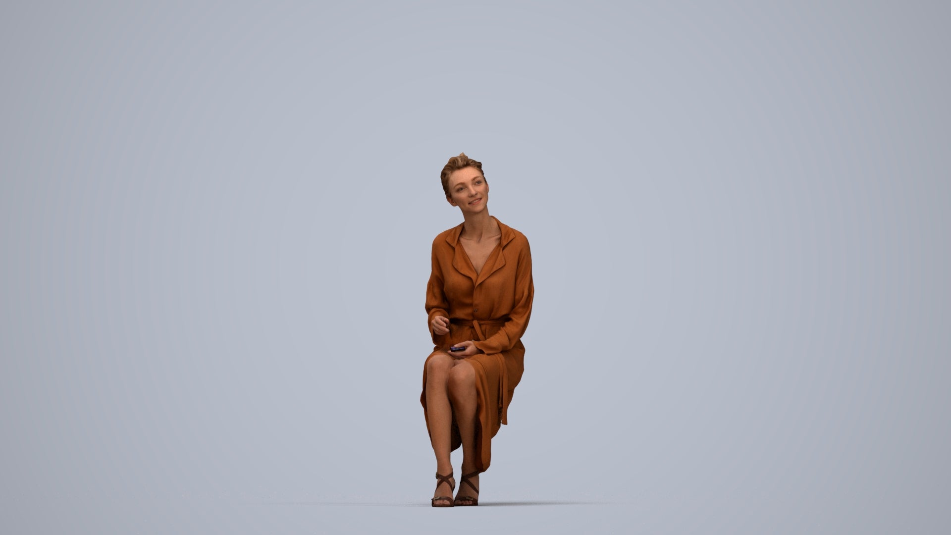 3D scanned woman sitting business, photorealistic archviz people for Enscape and SketchUp, top-down view render