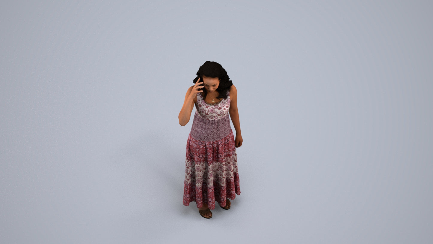 3D people model woman casual standing, scanned human for 3ds Max rendering, back view render