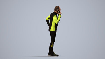 3D human model senior man sport, photogrammetry scanned person for archviz, side view render