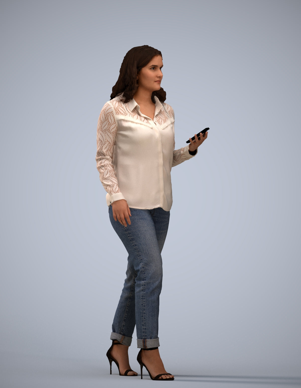3D scanned woman walking casual, photorealistic archviz people for Enscape and SketchUp