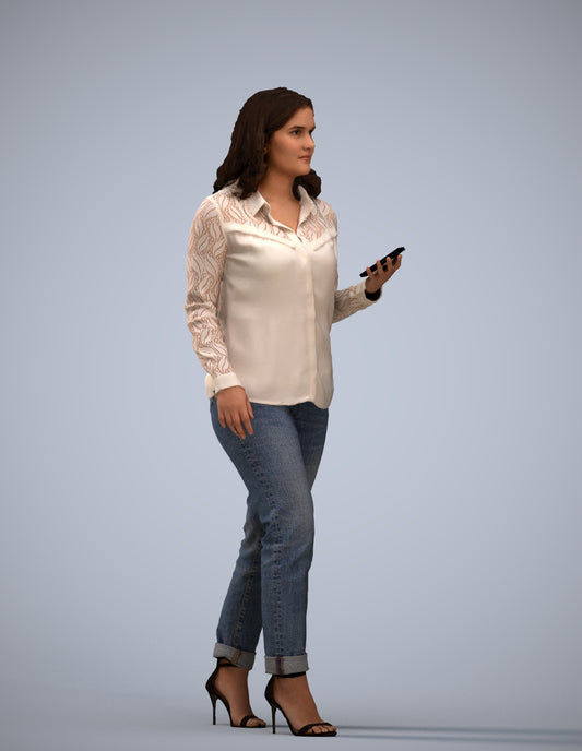 3D scanned woman walking casual, photorealistic archviz people for Enscape and SketchUp