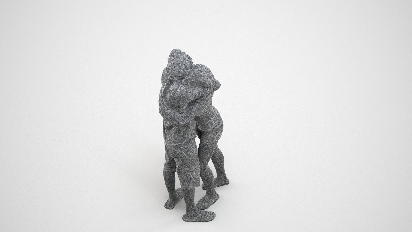 realistic 3D people woman couple, render-ready for V-Ray and Corona, FBX OBJ, wireframe three-quarter view