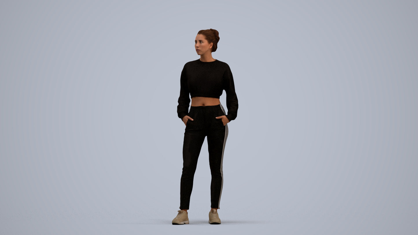 realistic 3D woman sport, scanned archviz people for Blender and 3ds Max, standing pose render