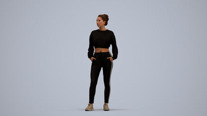 realistic 3D woman sport, scanned archviz people for Blender and 3ds Max, standing pose render