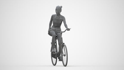 realistic 3D human woman casual cycling, archviz people FBX OBJ for Blender, wireframe back view