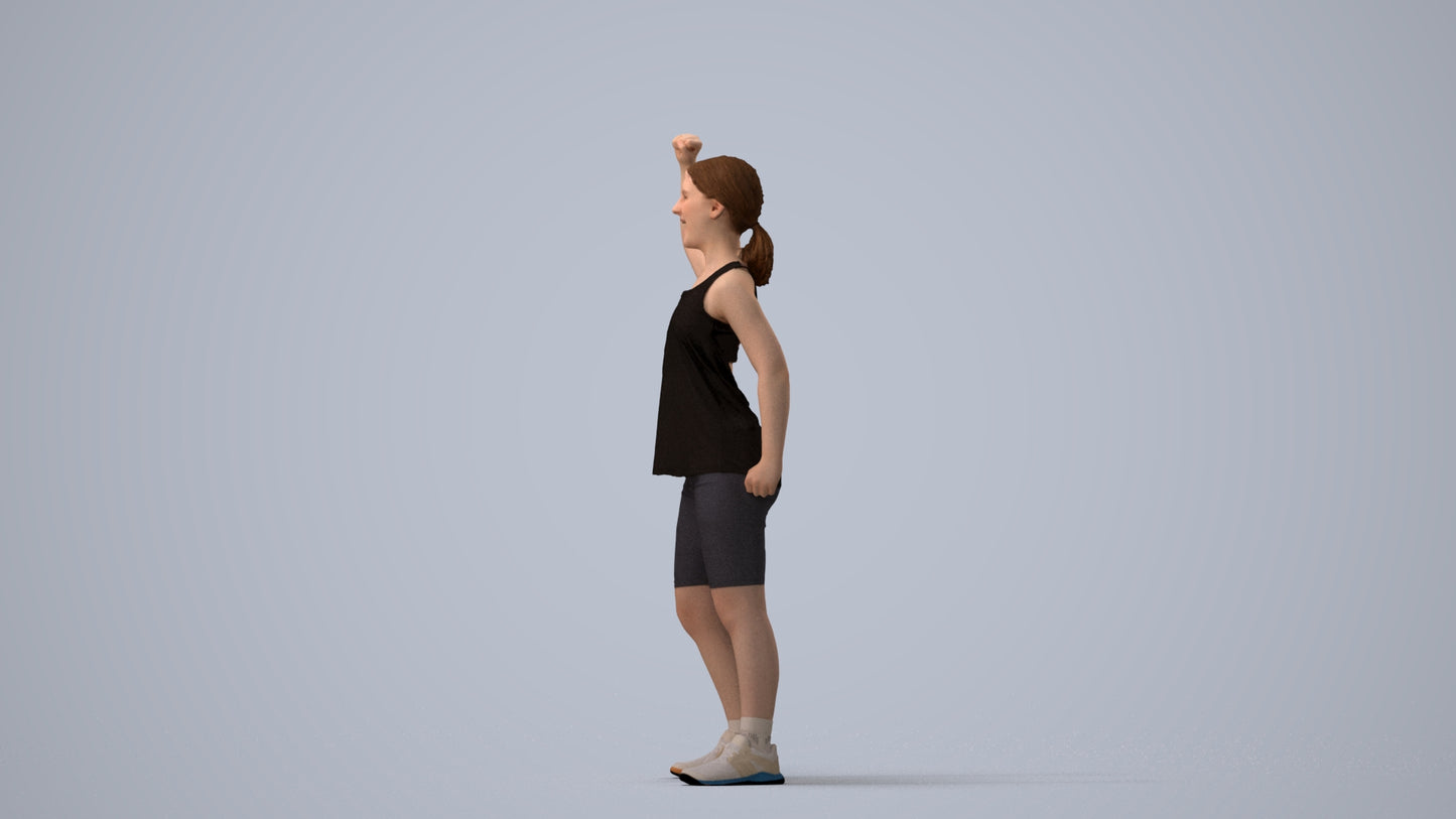 3D scanned girl sport, photorealistic archviz people for Enscape and SketchUp, three-quarter view render