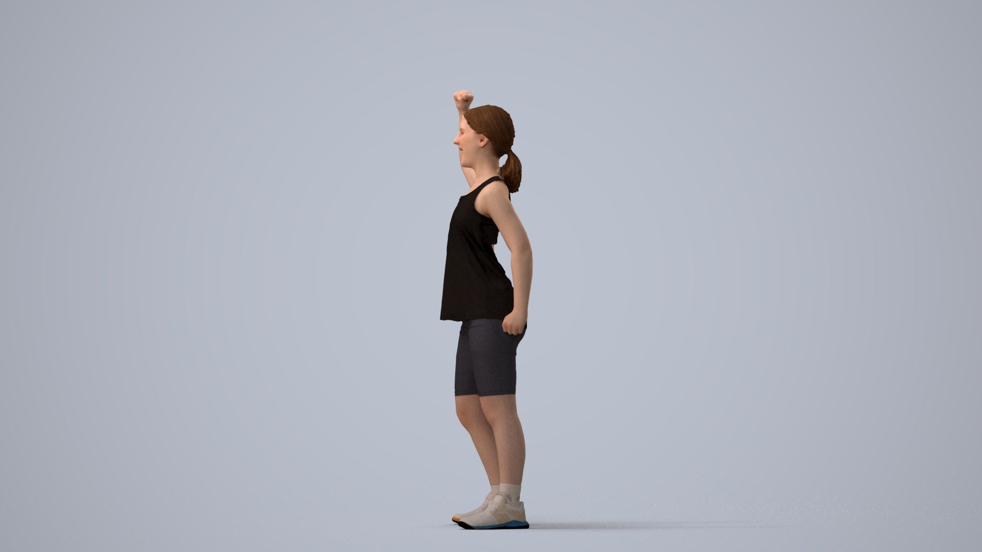 3D scanned girl sport, photorealistic archviz people for Enscape and SketchUp, three-quarter view render