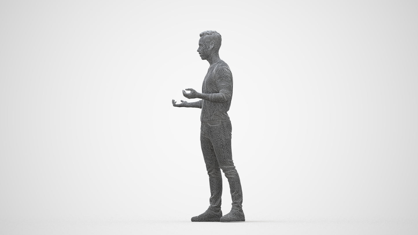 realistic 3D man casual standing, scanned archviz people for Blender and 3ds Max, wireframe back view