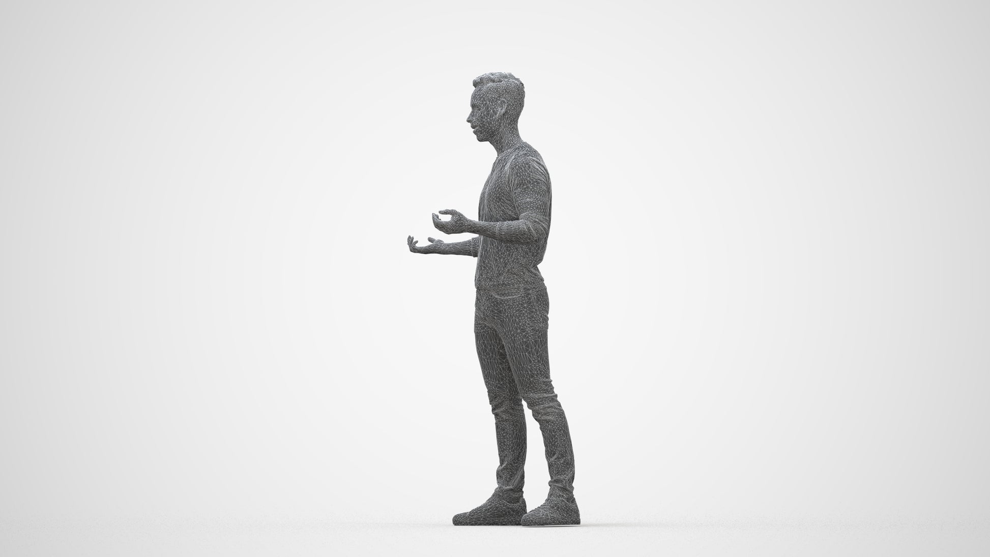 realistic 3D man casual standing, scanned archviz people for Blender and 3ds Max, wireframe back view